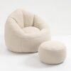 Bean Bag Sofa Chair with Footrest and High Pressure Foam Padding (Beige)