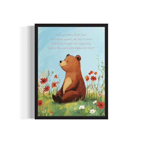 Bear Black Framed Art Print Poster with Poem, Animals Nursery Wall Decor Cute Wild Animals Artwork For Baby Bedroom Kids Room Home Decoration Gallery 11 (Bear, 10"L x 8"W, Black Frame)