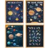 BearCake Space Nursery Decor, Solar System Outer Space Planet Alphabet Poster Prints Wall Art Decor for Classroom Toddler Kids Room Playroom Nursery, 12x16 Inches Set of 4 Unframed