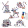 BEARUN 3D Coloring Puzzle Set, Arts and Crafts for Girls and Boys Age 6 7 8 9 10 11 12 Year Old, Fun Educational Painting Crafts Kit with Supplies for Kids, Birthday Toy Gift for Kids