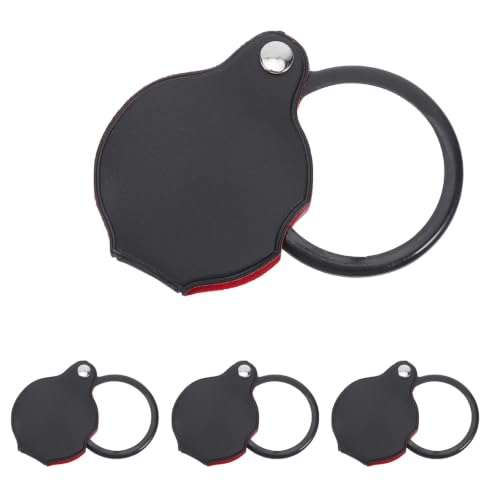Beaupretty X Small Glass Artificial with Foldable Pocket 4pcs Magnifying Leather Cover, Compact and Handy Mini Lens Magnifier for Reading, Exploring Nature, and Examining Objects