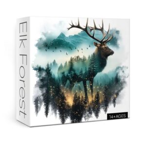 Beautiful Elk Forest Art Puzzles for Adults 1000 Pieces Nature, Magic Animal Landscape Aesthetic Wildlife Jigsaw Puzzles, Impossible Hard Challenging Puzzle
