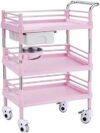 Beauty Salon Cart Storage on Wheel,Beauty Utility Cart Tea Trolley 3 Shelves, Stainless Steel Storage Organiser with ABS Plastic Shelves, 165lbs Load