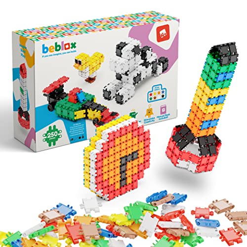 Beblox Building Blocks for Kids - 250-Piece Connecting Tiles Set - Interlocking Building Blocks for Kids, STEM Toys Kit, Fun & Educational Gifts for Boys & Girls, Preschool Learning Activities Ages 4+