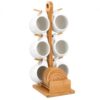 BECILOU 6-Cup Ceramic Mug Set with Bamboo Rack, Coasters & Spoons