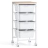 BECOMFORT 4-Drawers Rolling Utility Cart, Storage Cart on Wheels, Teacher Classroom Organizers with Wooden Tabletop & Lockable Wheels, Mobile Trolley Craft Cart for Art Paper Tools School Office