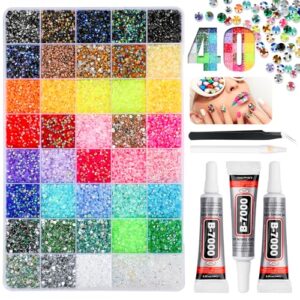 Bedazzling Kit with 50000Pcs Rhinestones, Jelly Rhinestones for Bedazzling, 40 Colors 3mm Resin Flatback Gems with 3Pcs 10ml B7000 Glue, Tweezers & Pickup Pen for Crafting Tumblers Book Nail Art