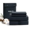 BEDELITE 100% Cotton Flannel Sheets Queen Size, Black, 4 Pieces