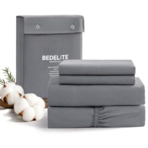 BEDELITE 100% Cotton Flannel Sheets Queen Size, Dark Grey, 4 Pieces