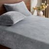 BEDELITE Flannel Full Fitted Sheet & Pillowcases Set, Grey, 3 Pieces