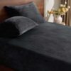 BEDELITE Flannel King Fitted Sheet & Pillowcases Set, Black, 3 Pieces