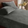 BEDELITE Flannel King Fitted Sheet & Pillowcases Set, Dark Grey, 3 Pieces