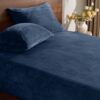 BEDELITE Flannel Twin Fitted Sheet & Pillowcases Set, Navy, 2 Pieces