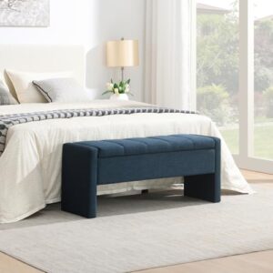 Bed End Bench with Storage,Upholstered Large Foot Rest Stool, Comfy Window Vanity Bench for Living Room,Bedroom,Dorm,Coffee Table,Linen Navy Blue