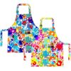 BeeGreen Kids Cooking Aprons 2 Pack, Adjustable Strap DIY Handprint Apron with Front Pocket, White Art Smock for Toddler Boys Girls, Washable Fabric for Baking, Painting, School Crafts
