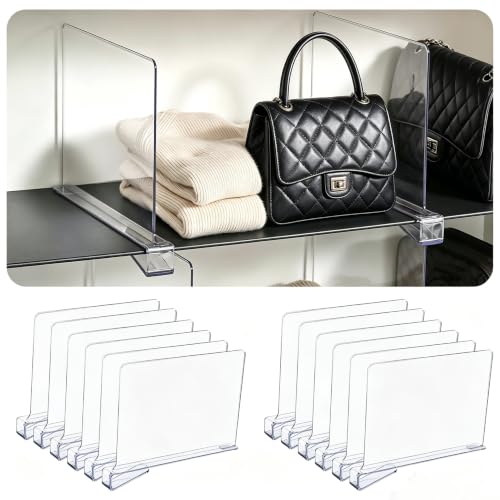 beehomay Shelf Dividers for Closet Organization,Clear Plastic Closet Shelf Dividers,Upgrade Height for Vertical Space,Shelf Organizer for Bags,Jeans, Shirts (8" Tall x 11" Deep-12pcs)
