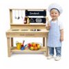 Beipoo Mud Kitchen, Wooden Toy Play Kitchen Set, Fir Wood Play Kitchen for Kids with Water Sink, Blackboard and Kitchen Accessories for Boys and Girls Ages 3+