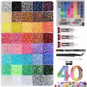 Believo 40000 Pcs 3mm Jelly Rhinestones for Bedazzling, 40 Colors Resin Flatback Gems with Glue and Tools for Crafting, Phone Cases, Tumblers and Journals