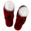 Bella Sleep + Spa Women's Slippers - Soft Plush Luxury House Shoes with Cute Fuzzy Pom-Pom Accent, Closed Toe Burgundy & Beige, Medium (US 7-8)