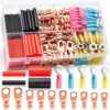Bemaka 180Pcs Copper Wire Lugs Kit, Battery Cable Ring Terminal Connector with Heat Shrink Tubing, AWG 2 4 6 8 10 12 14 16 Gauge Heavy Duty Wire Connectors Terminal Set for Car Solar Marine RV Wiring