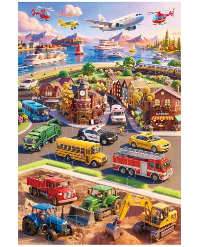 BenBen Floor Puzzles for Kids Ages 4–6, 48 Piece 2 x 3 Feet Transportation Jigsaw Puzzle, Large Vehicle-Themed Floor Puzzle with Big Pieces, Educational Toy Gift for Boys & Girls