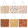Bencailor 6 Pcs Vintage Fall Canvas Tote Bags Bulk Autumn Pumpkin Maple Leaves Hazelnut Tote Gift Bags Reusable Autumn Harvest Shopping Grocery Handbags for Women Teacher Thanksgiving Gifts