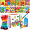 BenLouis 12 Building Block Mini Coloring Books Kids with 12 Stacking Crayons Geometric Shapes Party Favors Small Activity Books Bulk for Kids Building Party Gift Goodie Bag Stuffers