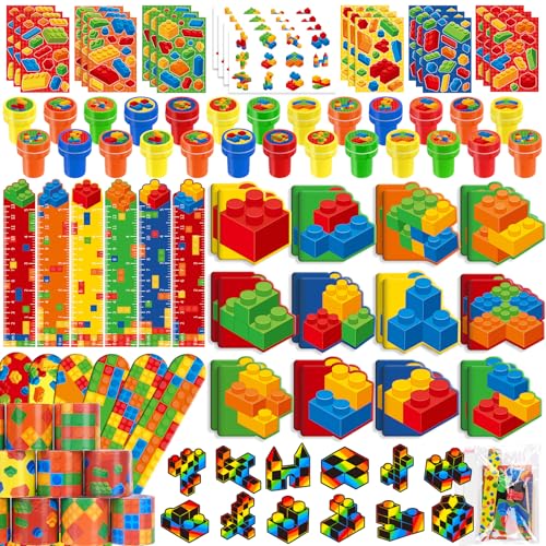 BenLouis 192 Pcs Building Block Party Favors Geometric Shapes School Stationery Bulk for Kids Classroom Building Birthday Gift Candy Goodie Bag Fillers Shapes Decor Pinata Prize Activity Supplies