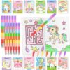 BenLouis 24 Unicorn Mini Coloring Books Kids with 24 Stacking Crayons Rainbow Party Favors Activity Books Bulk for Kids Unicorn Birthday Goodie Bag Gift Stuffer Classroom Reward