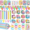 BenLouis 96Pcs Candyland Party Favors Ice Cream Donut Mini Notebook Stampers School Stationery Bulk for Kids Lollipop Sweet Treats Birthday Goodie Bags Pinata Filler Classroom Prizes Supplies