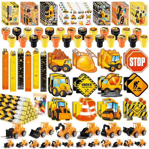 BenLouis 96Pcs Construction Party Favors Excavator Tractor Theme School Stationery Set Bulk for Kids Construction Birthday Party Goodie Bag Stuffers Classroom Gifts Rewards Pinata Filler