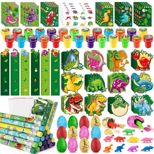 BenLouis 96Pcs Dinosaur Party Favors Dino Theme School Stationery Set Bulk for Kids Jurassic Birthday Party Goodie Bag Stuffers Classroom Gifts Rewards Pinata Filler