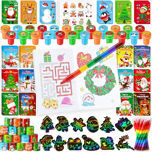BenLouis Christmas Party Favors for Kids Xmas Classroom Gifts Prize Stockings Filler Coloring Books Bulk for Students Kids Crafts Holiday School Goodie Bag Stuffer(12Set Christmas)
