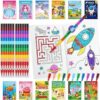 BenLouis Coloring Books for Kids With Stacking Crayons Set Mini Coloring Books Bulk for Ages 4-8-12 Small Activity Books for Birthday Party Gifts Goodie Bags Stuffers Travel（12+12Pcs Classic）