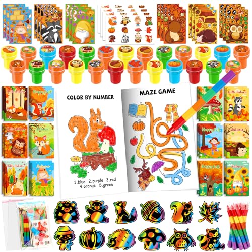 BenLouis Fall Party Favors for Kids Thanksgiving Day Classroom Gifts Prize Coloring Books Set Bulk for Students Kids Autumn Pumpkin Harvest Pinata Filler Goodie Bag Stuffers Craft(12Set Fall)