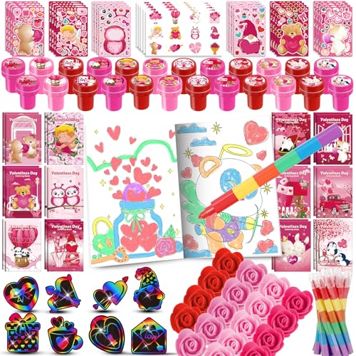 BenLouis Valentine's Day Gifts Set for Kids Hearts Coloring Book School Classroom Exchange Reward Prize Crafts Bulk for Students Valentine's Day Party Favors Goodie Bag Stuffers(192pcs)
