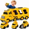 Bennol Construction Truck Toys for 1 2 3 4 5 Years Old Boys Toddlers, Cars Toys Gifts Construction Trucks with Excavator Crane Mixer Bulldozer, Toddler Car Toy Set for Kids Boys Girls