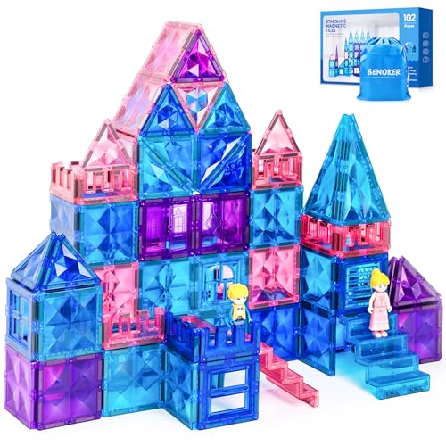 BENOKER Castle Magnetic Tiles, 3D Building Blocks STEM Educational Kids Toys for Pretend Play, 3 4 5 6 7 8 Year Old Birthday Gifts for Boys and Girls, Preschool Learning Toys for Christmas