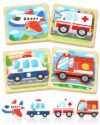 Benresive Wooden Toddler Puzzles for Boys Girls Age 1 2 3, 4 Pack Montessori Vehicle Toys, Educational Preschool Learning Toys, Great Birthday Gifts for Toddlers