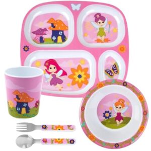 Bentology 5-Piece Kids Dinnerware Set | Pink Whimsical Fairy Theme