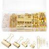 BESARME Gold Paper Clips, Binder Clips & Push Pins Set, 279 PCS