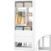 Besiost 24 Inches Closet System with 2 Wood Drawers, 2FT Small Closet Organizer System with 6 Shelves, Walk-in Closet Systems for Small Closets, Built-in Garment Rack, White