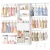 Besiost Closet System - 5-8FT Closet Organizer System with Wooden Drawers & Cube Storage Organizer, Up To 96" Closet Systems for Nursery & Walk-In Closets with Cuttable Hanging Shelving, White