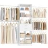 Besiost Closet System, 4-8 FT Closet Organizer Tower with 2 Wooden Drawers and 5 Hanging Rods, Can Fit 60 to 96 inch Walk-in Closet System, White