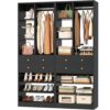 Besiost Closet System, 55.5"/4.6 FT Closet Organizer System with Drawers and Shelves, Walk-in Closets Systems for Small Closets, Free Standing Reach in Closet Tower, Load 1200+LBS, Black 2 Pack
