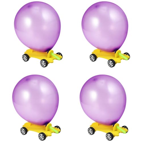 BESPORTBLE 4 Sets Recoil Plaything DIY Balloon Powered Car Aerodynamic Design for Science Fun Hands Learning Material for School and Playtime Random Color