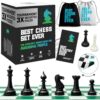 Best Chess Set Ever 3X Tournament Modern Chess Set with Weighted Staunton Pieces, 20x20 Double-Sided Silicone Board, Strategy Guide and Storage Bags for Adults & Kids