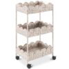 Best Choice Products 3-Tier Scalloped Nursery Caddy w/Wheels, Handwoven Utility Cart, Storage Organization for Bathroom, Craft Room, Laundry Room - White