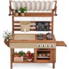 Best Choice Products Mud Kitchen for Kids Outdoor, Deluxe Wooden Play Kitchen with Canopy, Water Tank & Faucet, Sink, 14-Piece Accessories, Gardening Toy, Backyard Pretend Cooking Set - Beige