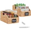 Best Choice Products Pantry Baskets for Organizing, Wicker Basket w/Built-in Handles, Handwoven Wicker Storage Baskets for Shelves, Water Hyacinth, 2-Pack - Natural